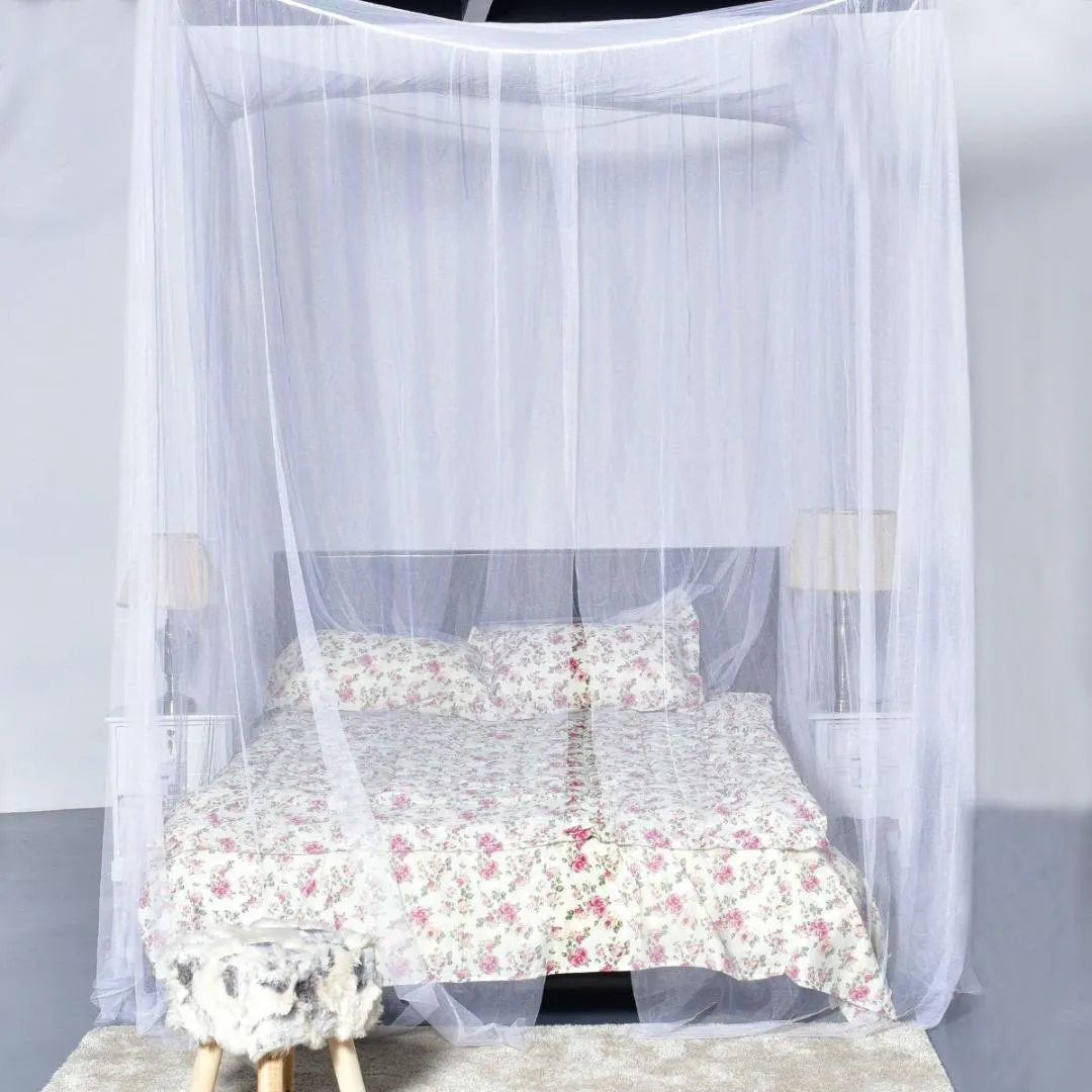 White 4-Post Bed Princess Canopy Net Mosquito Netting for Full or Queen size Beds