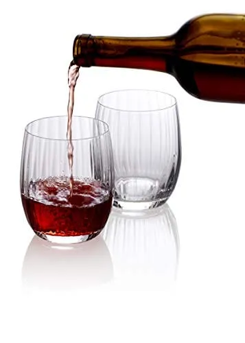 Wine Glasses Set of 6 - Pure Crystal Stemless Wine Glasses - Waterfall Edition - 12 Ounces