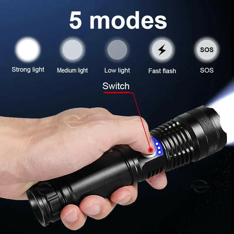 XHP360 Newest Powerful Flashlight Rechargeable Torch Light XHP90 High Power LED Flaslight USB Zoomable Camping Lantern Work Lamp