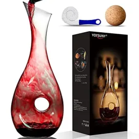 YOXSUNY Wine Decanter with Cork Stopper and Brush Hand Blown Lead-Free Crystal Glass Snail Shape Wine Carafe, Decanter for Wine Great Gift for Wine Lovers,…